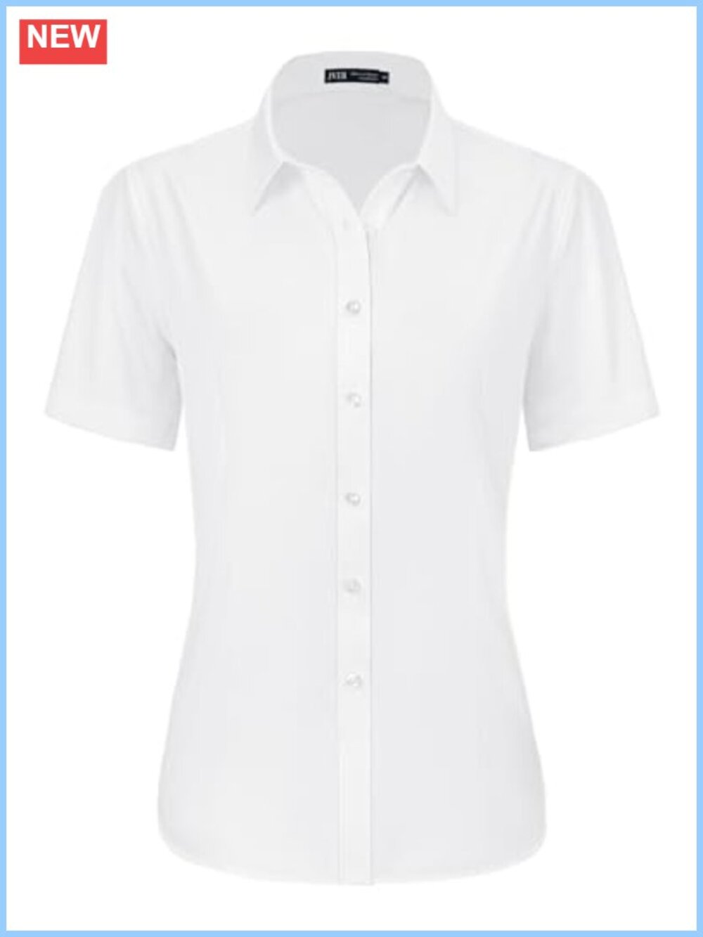 Women's Stretch Short Sleeve Blouse Button Down Shirt Work Tops